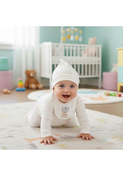 Sebi Bebe Puantiyeli Ayılı 5'li Hastane Çıkış Seti 2036 Somon