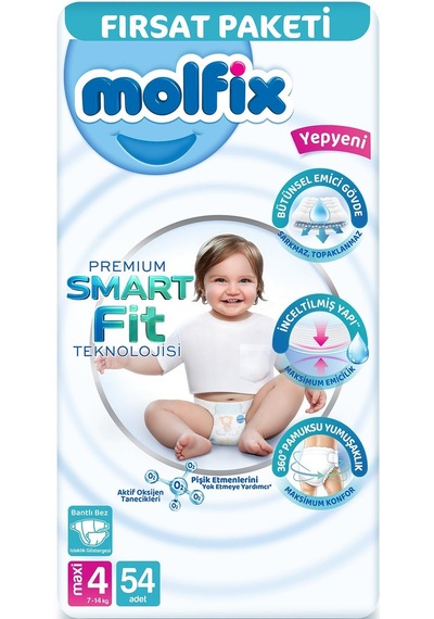 Molfix Premium Smart Fit Bebek Bezi 4 Beden 7-14 Kg Maxi 54 Adet 4 Numara