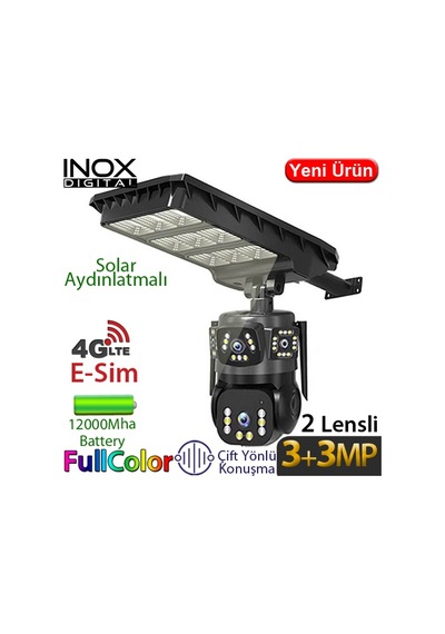 Inox X18 2x3mp 4g Dış Mekan Güneş Enerjili Pt Güvenlik Kamerası - 2 Lensli, Renkli Gece Görüş, İnsan Inox X18 2x3mp 4g Dış Mekan Güneş Enerjili Pt Güvenlik Kamerası - 2 Lensli, Renkli Gece Görüş, İnsan
