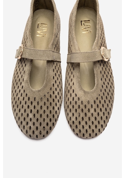 Luvishoes Arian Yeşil Süet Hakiki Deri Delikli Kadın Babet Ayakkabı Yeşil