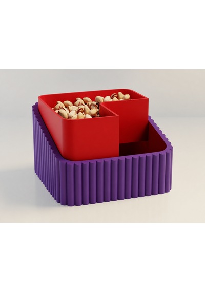 3d Baskı Fıstık Kasesi - Çift Hazneli Kabuk Ayırıcı Sunum Kasesi - Mor Kırmızı Diğer