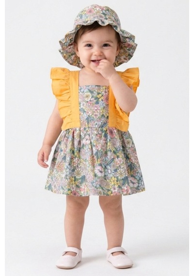 Mnk Baby & Kids Kız Bebek Pamuklu Çıtır Bebek Elbise Tf7313 Sari