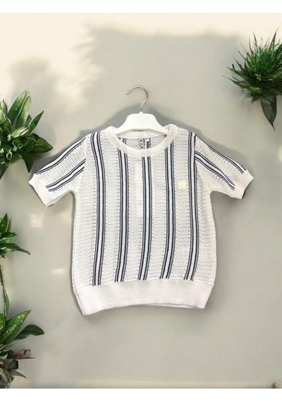Nanica Kids Erkek Çocuk Çizgili Delikli Triko Kumaş T-shirt-14104-beyaz Lacivert Beyaz - Lacivert Nanica Kids Erkek Çocuk Çizgili Delikli Triko Kumaş T-shirt-14104-beyaz Lacivert Beyaz - Lacivert