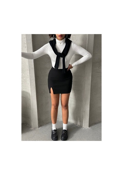 Verymoda Yırtmaç Detaylı Mini Etek F1351 Siyah