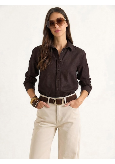 Shade Kadın Regular Fit Denim Gömlek 7513 60283940 - Kahverengi