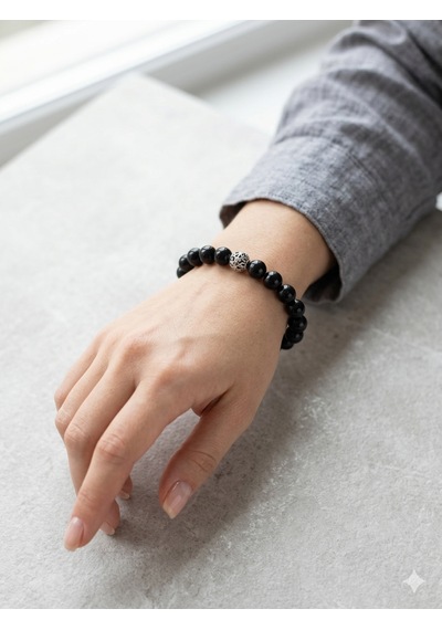 8 Mm Obsidyen Taşından Yapılmış Unisex Bileklik Siyah