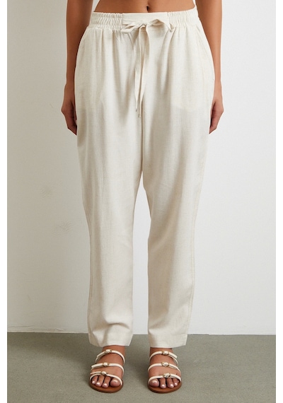 Never More Beli Lastikli Klasik Pantolon Bej Bej