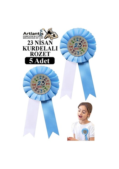 23 Nisan Kurdelalı Rozet 5 Adet Mavi Beyaz Yaka Rozeti Çocuk Bayram Etkinlik 15 Cm Kokart