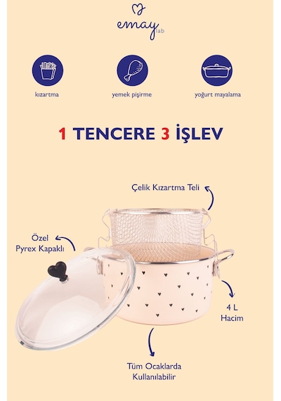 Black Cupid Emaye Fritöz/kızartma Tenceresi Bej