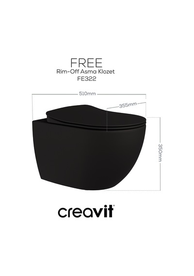 Creavit Free Rim-off Duroplast Yavaş Kapanan Klozet Kapaklı Kömür Karası Set Beyaz
