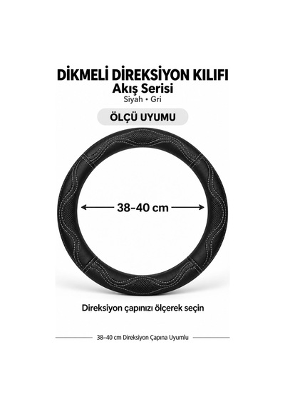 Trobus Ford Transit Connect 2002-2013 Uyumlu Dikmeli Direksiyon Kılıfı Akış Siyah Gri Siyah - Gri