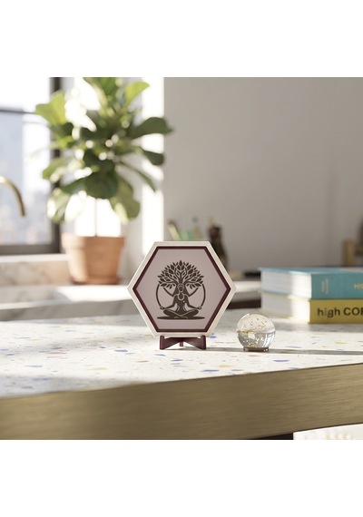Sanatsal Dokunuşlu Hayat Ağacı Ve Meditasyon Motifli Masaüstü Dekoratif Aksesuar Modern Ve Zarif Parça 10x10 Cm, Yavru Ağzı