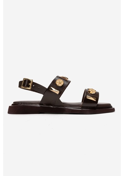 Luvishoes Lıbera Kahverengi Hakiki Deri Tokalı Kadın Sandalet