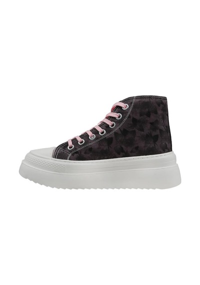 Kadın Vegan Kahverengi Kalın Taban High Sneakers - Brown Tropical Tasarım Çok Renkli