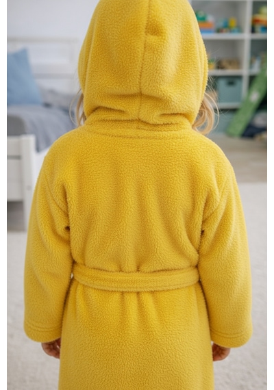 Luna Soft Kız / Erkek Çocuk Kapşonlu Pamuklu Bornoz Peluş Sabahlık 7/8 Yaş Civciv Sarısı Bal Sarısı