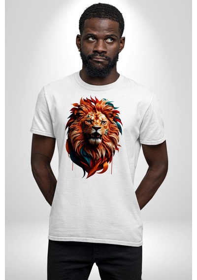 Renkli Kaplan Kükrüyor Unisex Unisex Beyaz Organik Baskılı T-shirt Penye Yüksek Kalite Beyaz