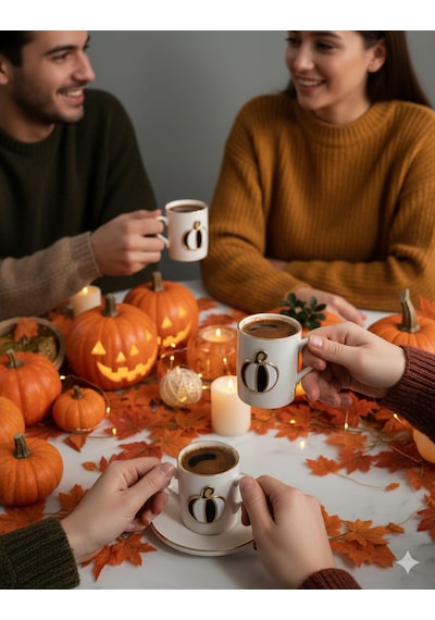 Fine Living Elegant Pumpkin 4 Parça 2 Kişilik Kahve Fincanı 93 Ml Siyah-Beyaz