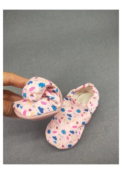 Loove Bebe Bebek Patik Ev Kreş Ayakkabısı Lastikli Ergonomik Tasarım Desenli Açık Pembe