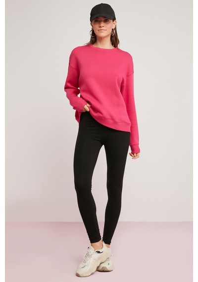 ETHIQUET A FREDA Kadın Pamuklu Içi Polarlı Yumuşacık Yuvarlak Yaka Comfort Fit Basıc Pembe Sweatshirt