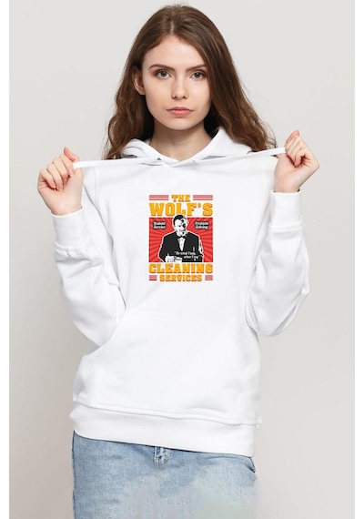 Pulp Fiction The Wolf's Cleaning Services Beyaz Kadın 3ip Kapşonlu Sweatshirt Beyaz