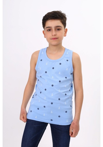 Toontoy Kids Toontoy Erkek Çocuk Baskılı Bisiklet Yaka Basic Atlet Mavi