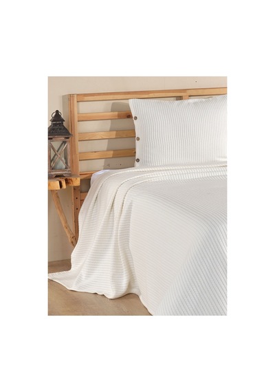 Tek Kişilik Örgü Desen Pike Yatak Örtüsü Seti 160x230 Cm Pike 50x70 Cm Yastık Ekru - Ekru