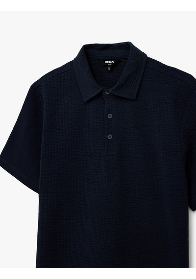 Koton Regular Fit Kısa Kollu Dokulu Pamuklu Polo Yaka Tişört Lacivert 6sam10078mk