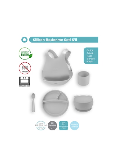 Silikon Beslenme Seti 5'li - Powder Grey