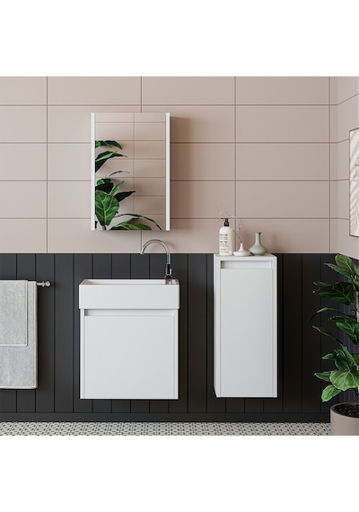 Roomart Ayaksız Tek Kapaklı Lavabolu 50 Cm Banyo Dolabı Mat Beyaz
