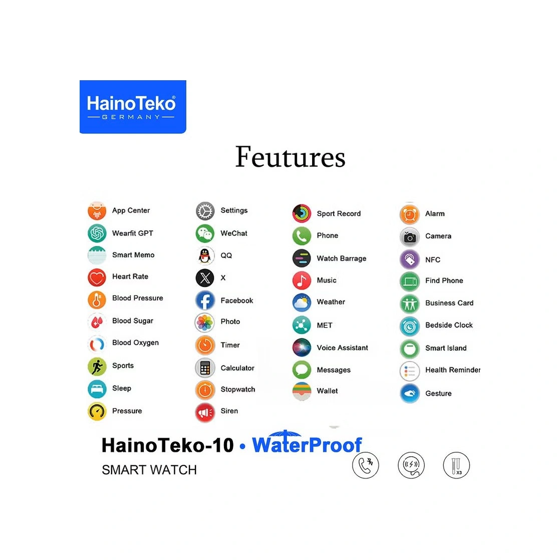 Haino Teko Teko-10 Watch Ultra 10 Amoled Ekran 3 Kordonlu Akıllı Saat Siyah