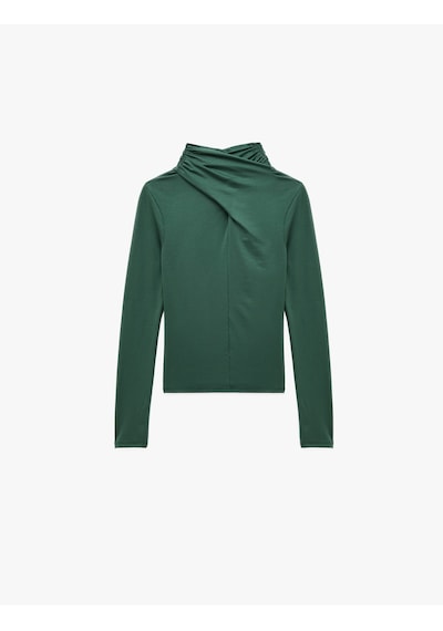 Koton Uzun Kollu Slim Fit Drapeli Dik Yaka Tişört Haki 6wak50002ek Haki Koton Uzun Kollu Slim Fit Drapeli Dik Yaka Tişört Haki 6wak50002ek Haki