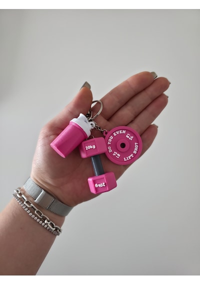 Spor Gym Gümüş Zincir Anahtarlık, Çanta Charmı Süsü Pembe