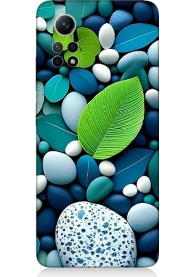 Xiaomi Redmi Note 12 Pro 4g Uyumlu Mavi Turkuaz Taşlar Ve Yeşil Yaprak Desenli Silikon Kılıf