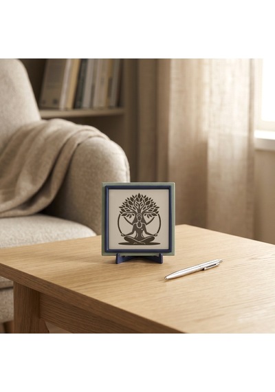 Meditasyon Figürü Ve Hayat Ağacı Temalı Çağdaş Masaüstü Süs, Modern Dekorasyonu Tamamlayın 10x10 Cm