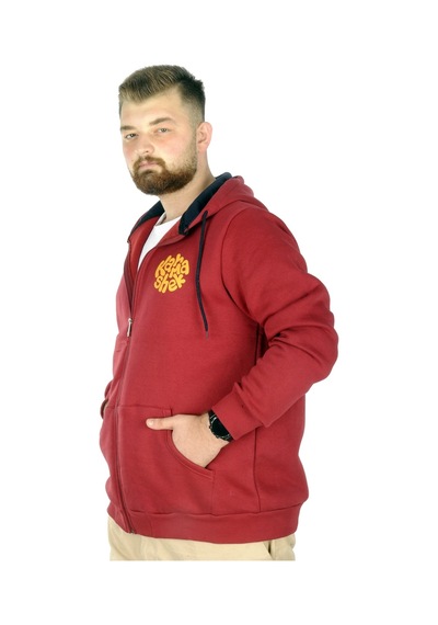 Mode Xl Erkek Sweat Kapşonlu Fermuarlı Karmashek 22538 Bordo 001