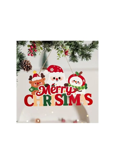 Noel Baba Ve Mutlu Olsunlar Tabelalı Ahşap Kapı Süsü 20x15 Cm 2d Düz Noel Dekoru 1 Adet