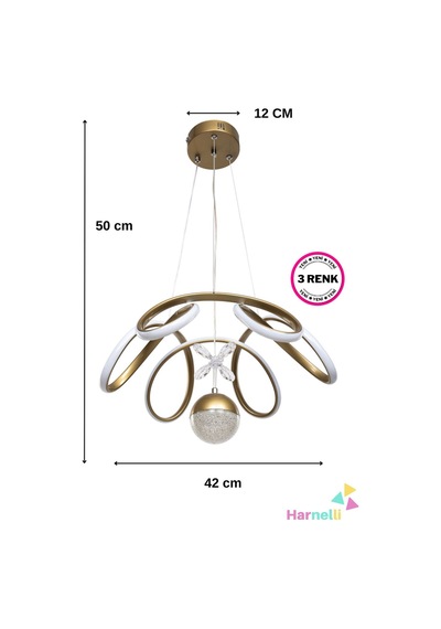 3 Renk Yanabilen Şeker Camlı Modern Ledli Avize Gold Sarı