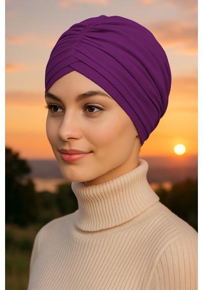 Esra Eşarp & Butik 3 Bantlı Bone / Havuz Bonesi / Sosyete Bonesi Mürdüm