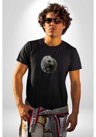 Yin İle Yang Siyah Siyah Kurt Unisex Unisex Siyah Organik Baskılı T-shirt Penye Yüksek Kalite Siyah