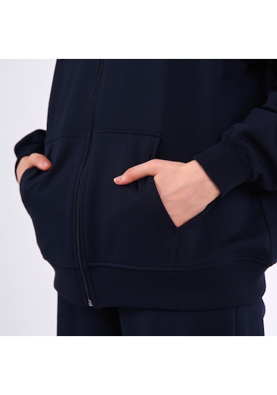 Mmetalic Kadın Lacivert Normal Kalıp Basic Beli Lastikli Kapüşonlu Oversize Mevsimlik Alt Üst Eşofman Takımı