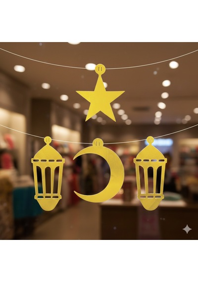 Ramazan Dekorasyon Süs Seti 4 Parça Gold Varaklı Asmalı Duvar Süsü