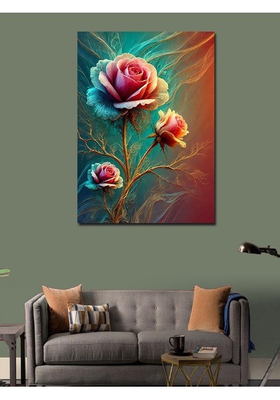 Kanvas Tablo Pembe Ve Mavi Gül 70cmx100cm