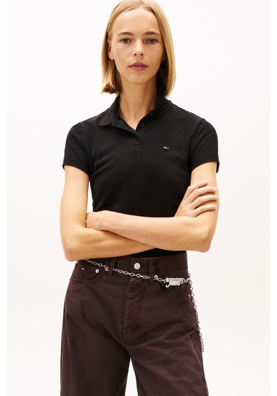 Nakışlı Siyah Kadın Polo T-shirt Siyah