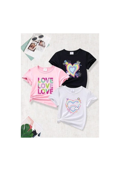 Stil-x Yeniz Sezon 3' Lü Takım Kız Çocuk Tshirt, Çok Renkli, %100 Pamuk Çok Renkli-8
