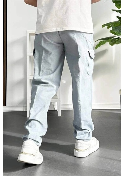 Edwox Erkek Baggy Kalıp Kargo Cepli Pantolon Açık Mavi Edw131