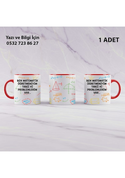 Matematik Öğretmeni Öğretmenler Günü İçin Kişiye Özel İsim Baskılı Kupa Bardak Öğretmene Hediyelik Kırmızı