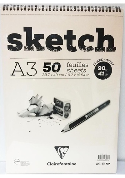 Clairefontaine İvory Sketch Blok Üstten Spiralli Eskiz Defteri A3