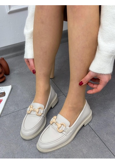 Bej Cilt Fiona Toka Detay Ortopedik Taban Kadın Loafer-5188 Bej