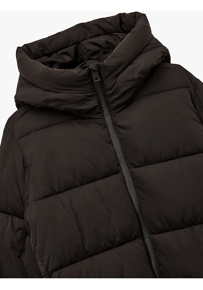 Koton Fermuarlı Uzun Kollu Su İtici Kapüşonlu Oversize Şişme Mont Kahverengi 6wak00220ew Kahverengi