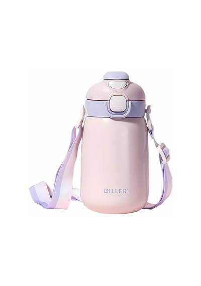 Diller 9073 420ml Pembe Tek Kapak Çift Kullanım Pipetli/pipetsiz 420ml Askılı Çelik Su Matarası 6 Saat Sıcak/soğuk